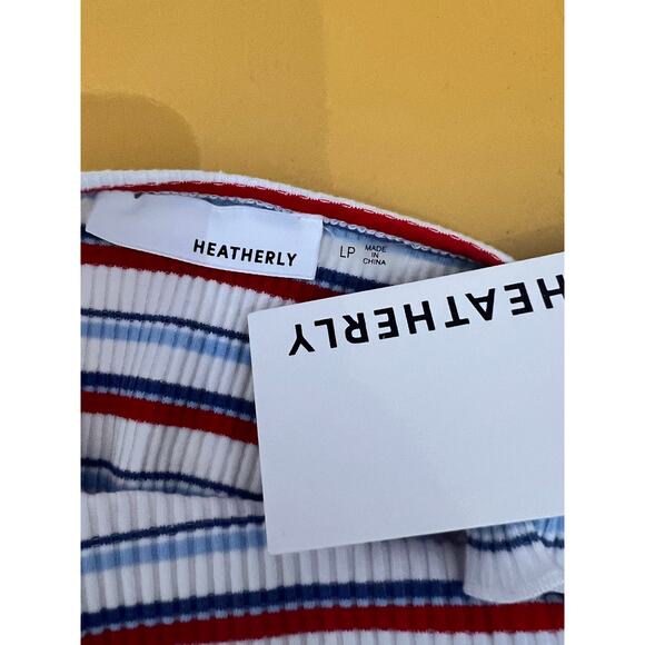 Heatherly Raina Striped Ruffle Strap Knit Bodysuit Multi Women's Size LP NWT - Picture 8 of 9